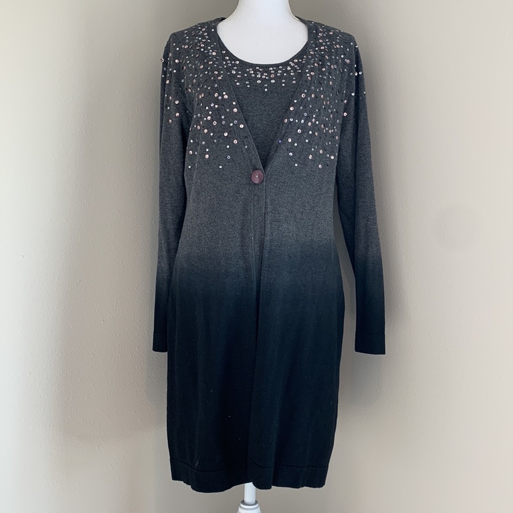 Chico's | Ombre Cardigan Sequin Duster Sweater & Shell Matching 2 Piece Set